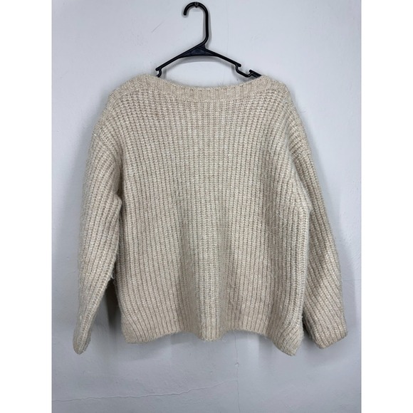 Zara Sweaters - ZARA Sweater Womens XS-S Beige Ribbed Chunky Knit Oversized Boat Neck Pullover